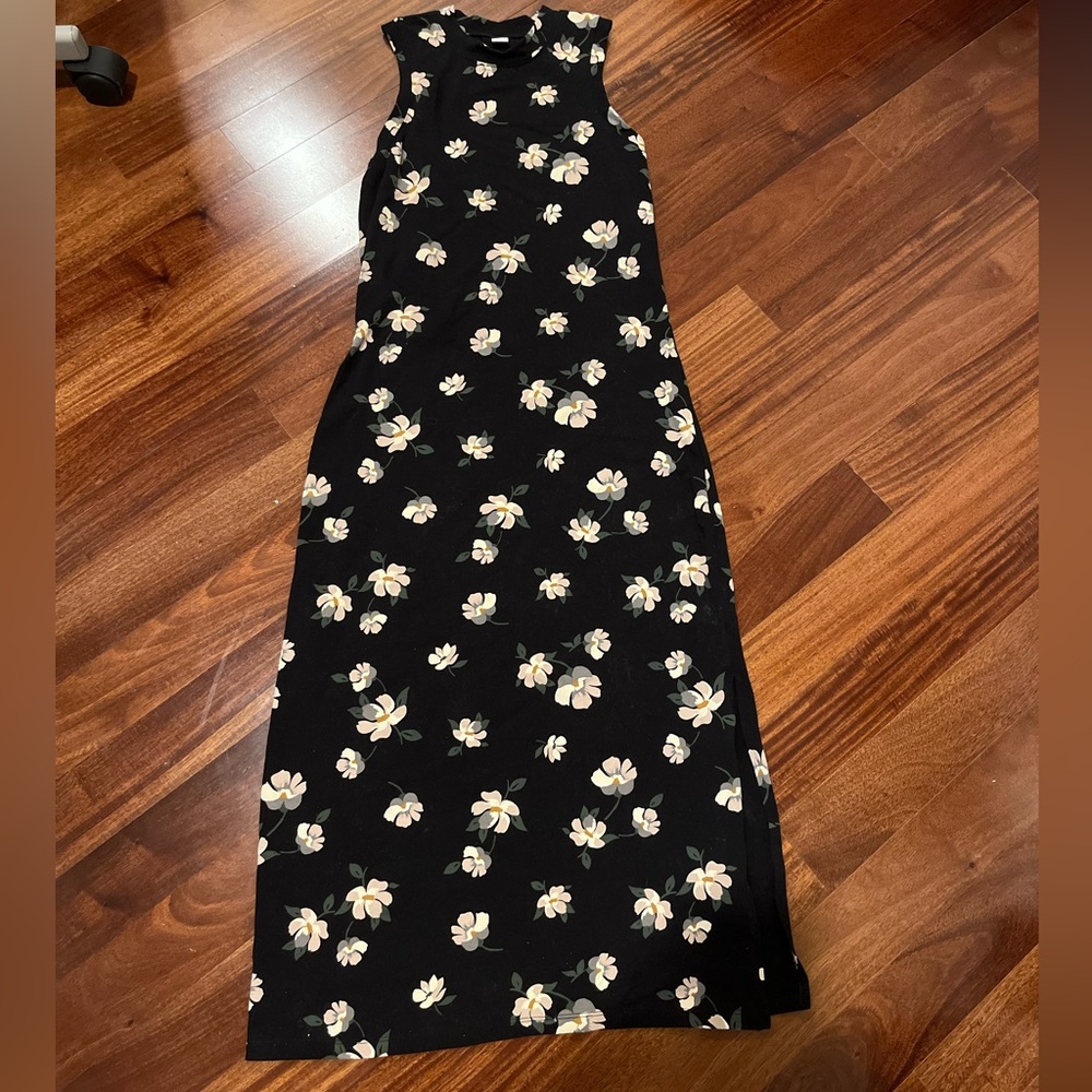 Old Navy Black with Floral Print High Neck Maxi Dress